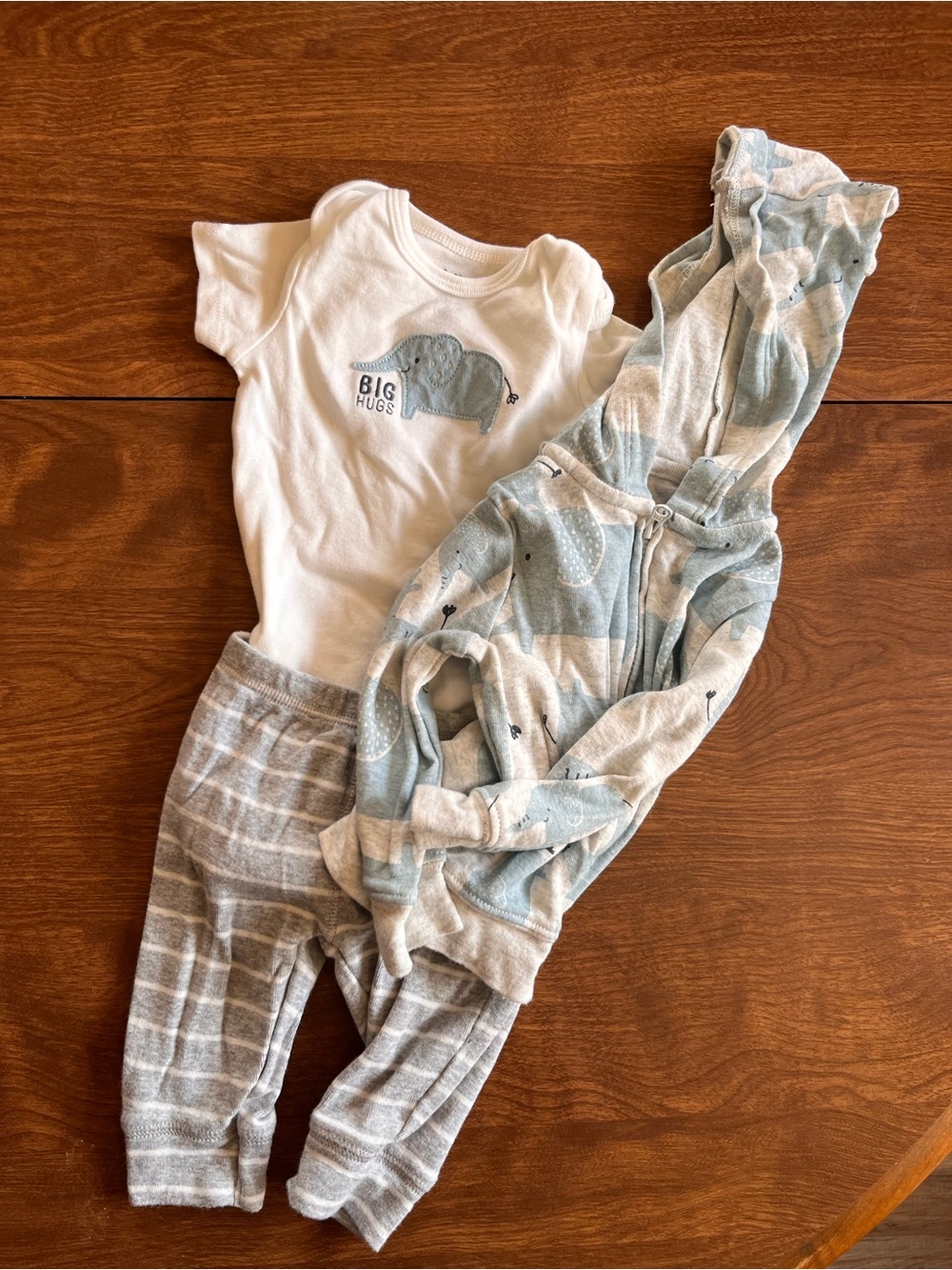 Carter's White Onesie with Blue Elephant & Blue-Gray Striped Hoodie Set